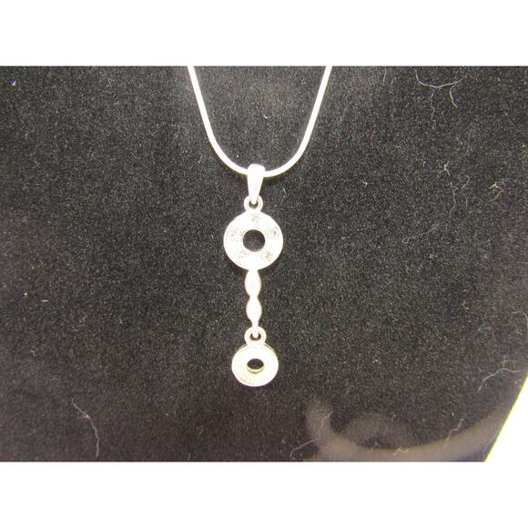 Silver Tone Oval Stud Drop Necklace 22" Minimalist Neutral Boho Cottagecore - Picture 2 of 5